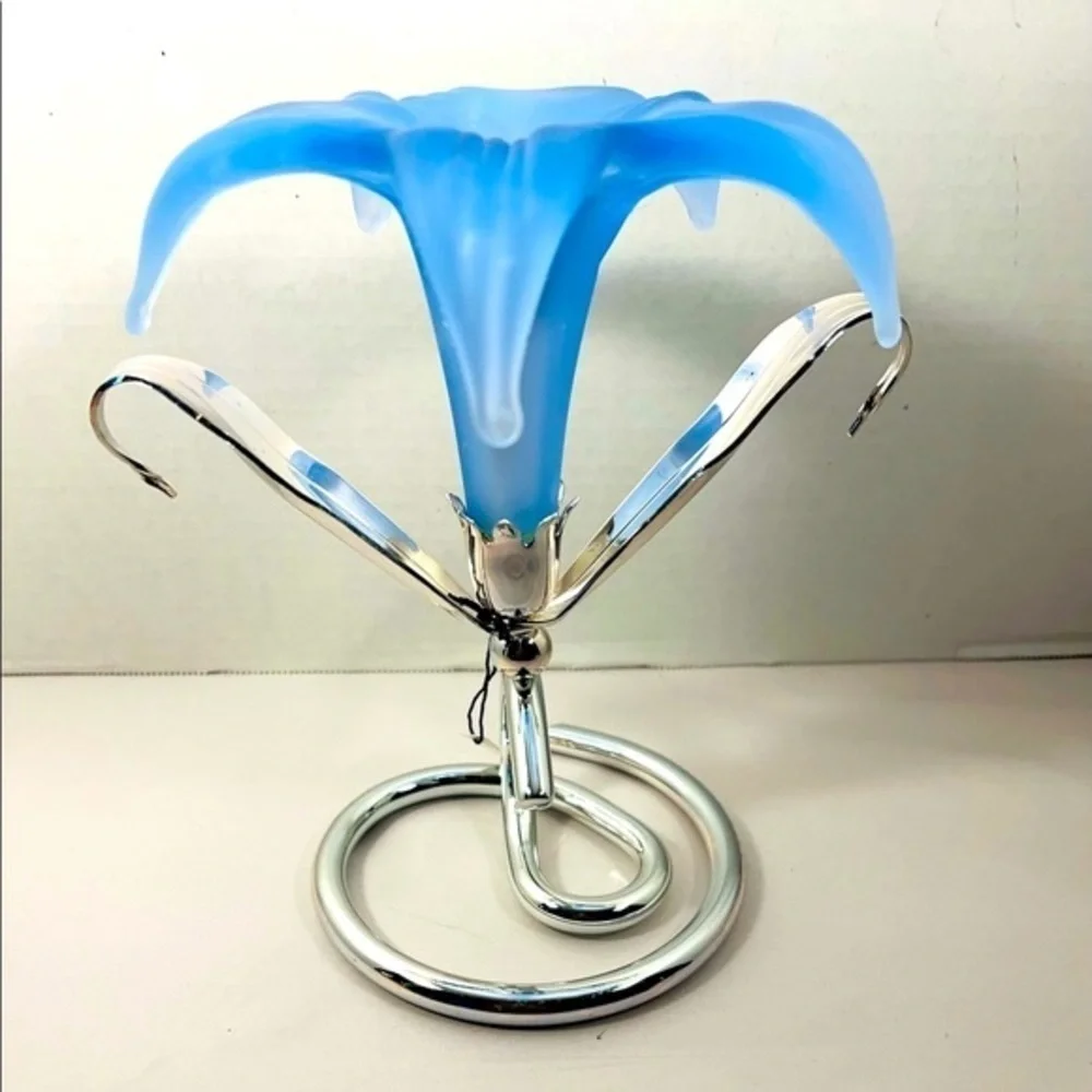 Unique frosted baby blue flower candle holder new